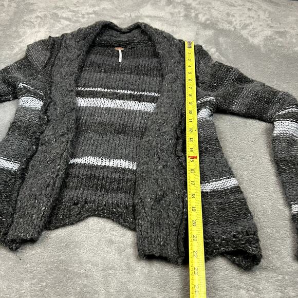 Free People Cardigan Sweater Womens M Wool Blend Chunky Knit Dark Grey Striped - Picture 11 of 11